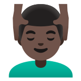 💆🏿‍♂️ Homme Qui Se Fait Masser : Peau Foncée Emoji par Google