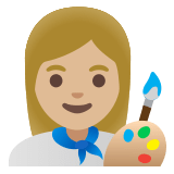 👩🏼‍🎨 Artiste Femme : Peau Moyennement Claire Emoji par Google