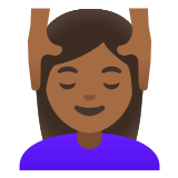 💆🏾‍♀️ Femme Qui Se Fait Masser : Peau Mate Emoji par Google