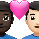 👨🏿‍❤️‍👨🏻 Couple with Heart: Man, Man, Dark Skin Tone, Light Skin Tone, Emoji by Apple