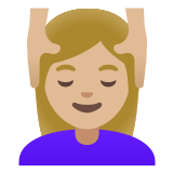 💆🏼‍♀️ Woman Getting Massage: Medium-Light Skin Tone, Emoji by Google