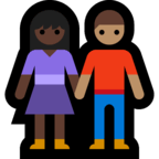 👩🏿‍🤝‍👨🏽 Woman and Man Holding Hands: Dark Skin Tone, Medium Skin Tone, Emoji by Microsoft