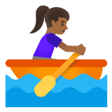 🚣🏾‍♀️ Woman Rowing Boat: Medium-Dark Skin Tone, Emoji by Google