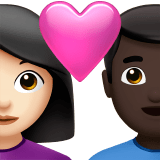 👩🏻‍❤️‍👨🏿 Couple with Heart: Woman, Man, Light Skin Tone, Dark Skin Tone, Emoji by Apple