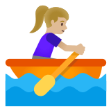 🚣🏼‍♀️ Woman Rowing Boat: Medium-Light Skin Tone, Emoji by Google