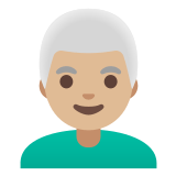 👨🏼‍🦳 Homme : Peau Moyennement Claire Et Cheveux Blancs Emoji par Google