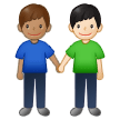 👨🏽‍🤝‍👨🏻 Deux Hommes Se Tenant La Main : Peau Légèrement Mate Et Peau Claire Emoji par Samsung