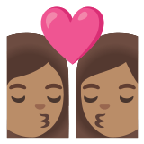 👩🏽‍❤️‍💋‍👩🏽 Kiss: Woman, Woman, Medium Skin Tone, Emoji by Google