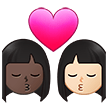 👩🏿‍❤️‍💋‍👩🏻 Kiss: Woman, Woman, Dark Skin Tone, Light Skin Tone, Emoji by Samsung