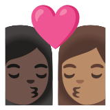 👩🏿‍❤️‍💋‍👩🏽 Kiss: Woman, Woman, Dark Skin Tone, Medium Skin Tone, Emoji by Google