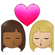 👩🏾‍❤️‍💋‍👩🏼 Kiss: Woman, Woman, Medium-Dark Skin Tone, Medium-Light Skin Tone, Emoji by Samsung