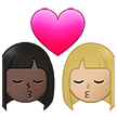 👩🏿‍❤️‍💋‍👩🏼 Kiss: Woman, Woman, Dark Skin Tone, Medium-Light Skin Tone, Emoji by Samsung