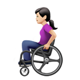 👩🏻‍🦽 Woman in Manual Wheelchair: Light Skin Tone, Emoji by Apple