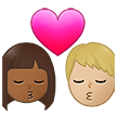 👩🏾‍❤️‍💋‍👨🏼 Kiss: Woman, Man, Medium-Dark Skin Tone, Medium-Light Skin Tone, Emoji by Samsung