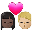 👩🏿‍❤️‍💋‍👨🏼 Kiss: Woman, Man, Dark Skin Tone, Medium-Light Skin Tone, Emoji by Samsung