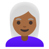 👩🏾‍🦳 Женщина: Темный Тон Кожи Седые Волосы, смайлик от Google