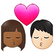 👩🏾‍❤️‍💋‍👨🏻 Kiss: Woman, Man, Medium-Dark Skin Tone, Light Skin Tone, Emoji by Samsung