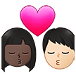 👩🏿‍❤️‍💋‍👨🏻 Kiss: Woman, Man, Dark Skin Tone, Light Skin Tone, Emoji by Samsung