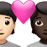 🧑🏻‍❤️‍🧑🏿 Couple with Heart: Person, Person, Light Skin Tone, Dark Skin Tone, Emoji by Apple