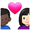 👩🏻‍❤️‍👨🏿 Couple with Heart: Woman, Man, Light Skin Tone, Dark Skin Tone, Emoji by Samsung