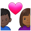 👩🏾‍❤️‍👨🏿 Couple with Heart: Woman, Man, Medium-Dark Skin Tone, Dark Skin Tone, Emoji by Samsung