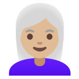 👩🏼‍🦳 Женщина: Светлый Тон Кожи Седые Волосы, смайлик от Google