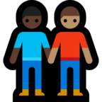 👨🏿‍🤝‍👨🏽 Deux Hommes Se Tenant La Main : Peau Foncée Et Peau Légèrement Mate Emoji par Microsoft
