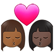 👩🏾‍❤️‍💋‍👩🏿 Kiss: Woman, Woman, Medium-Dark Skin Tone, Dark Skin Tone, Emoji by Samsung