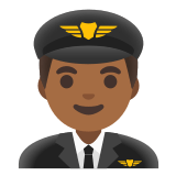 👨🏾‍✈️ Мужчина-Пилот: Темный Тон Кожи, смайлик от Google