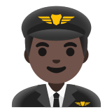 👨🏿‍✈️ Мужчина-Пилот: Очень Темный Тон Кожи, смайлик от Google