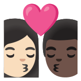 👩🏻‍❤️‍💋‍👨🏿 Kiss: Woman, Man, Light Skin Tone, Dark Skin Tone, Emoji by Google