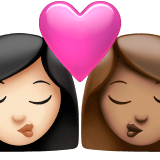 👩🏻‍❤️‍💋‍👩🏽 Kiss: Woman, Woman, Light Skin Tone, Medium Skin Tone, Emoji by Apple