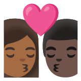 👩🏾‍❤️‍💋‍👨🏿 Kiss: Woman, Man, Medium-Dark Skin Tone, Dark Skin Tone, Emoji by Google