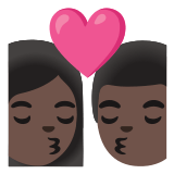 👩🏿‍❤️‍💋‍👨🏿 Kiss: Woman, Man, Dark Skin Tone, Emoji by Google