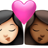 👩🏻‍❤️‍💋‍👩🏾 Kiss: Woman, Woman, Light Skin Tone, Medium-Dark Skin Tone, Emoji by Apple