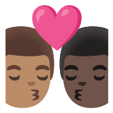 👨🏽‍❤️‍💋‍👨🏿 Kiss: Man, Man, Medium Skin Tone, Dark Skin Tone, Emoji by Google