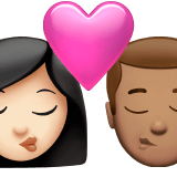👩🏻‍❤️‍💋‍👨🏽 Kiss: Woman, Man, Light Skin Tone, Medium Skin Tone, Emoji by Apple