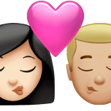 👩🏻‍❤️‍💋‍👨🏼 Kiss: Woman, Man, Light Skin Tone, Medium-Light Skin Tone, Emoji by Apple