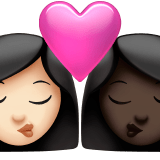 👩🏻‍❤️‍💋‍👩🏿 Kiss: Woman, Woman, Light Skin Tone, Dark Skin Tone, Emoji by Apple