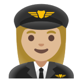 👩🏼‍✈️ Женщина-Пилот: Светлый Тон Кожи, смайлик от Google