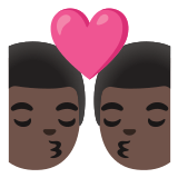 👨🏿‍❤️‍💋‍👨🏿 Kiss: Man, Man, Dark Skin Tone, Emoji by Google