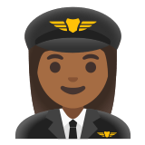 👩🏾‍✈️ Женщина-Пилот: Темный Тон Кожи, смайлик от Google