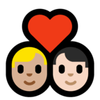 👨🏼‍❤️‍👨🏻 Couple with Heart: Man, Man, Medium-Light Skin Tone, Light Skin Tone, Emoji by Microsoft