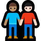 👨🏽‍🤝‍👨🏻 Händchen Haltende Männer: Mittlere Hautfarbe, Helle Hautfarbe Emoji von Microsoft
