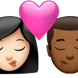 👩🏻‍❤️‍💋‍👨🏾 Kiss: Woman, Man, Light Skin Tone, Medium-Dark Skin Tone, Emoji by Apple