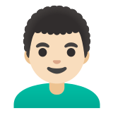 👨🏻‍🦱 Homme : Peau Claire Et Cheveux Bouclés Emoji par Google