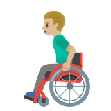 👨🏼‍🦽 Man in Manual Wheelchair: Medium-Light Skin Tone, Emoji by Google