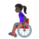 👩🏿‍🦽 Woman in Manual Wheelchair: Dark Skin Tone, Emoji by Google