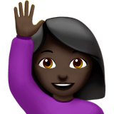 🙋🏿‍♀️ Женщина с Поднятой Рукой: Очень Темный Тон Кожи, смайлик от Apple