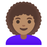 👩🏽‍🦱 Женщина: Средний Тон Кожи Кудрявые Волосы, смайлик от Google